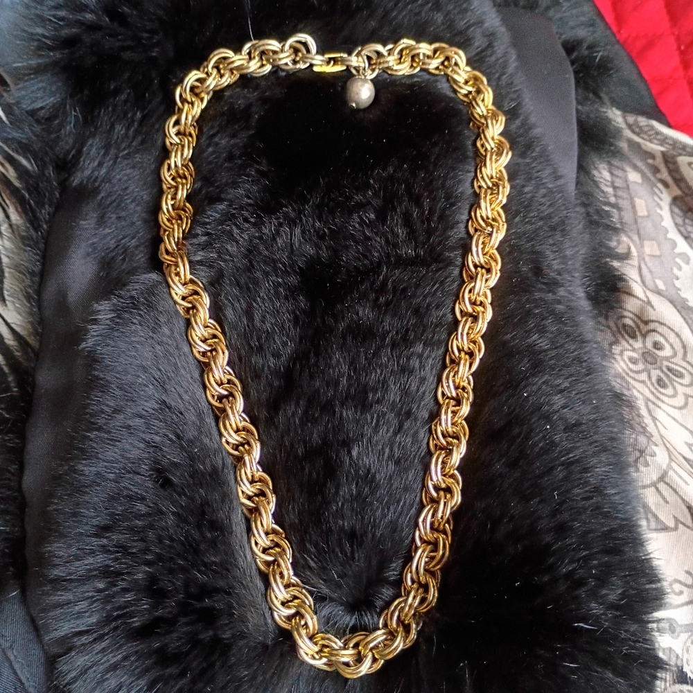 Vintage Two Tone Silver Gold Rope Necklace